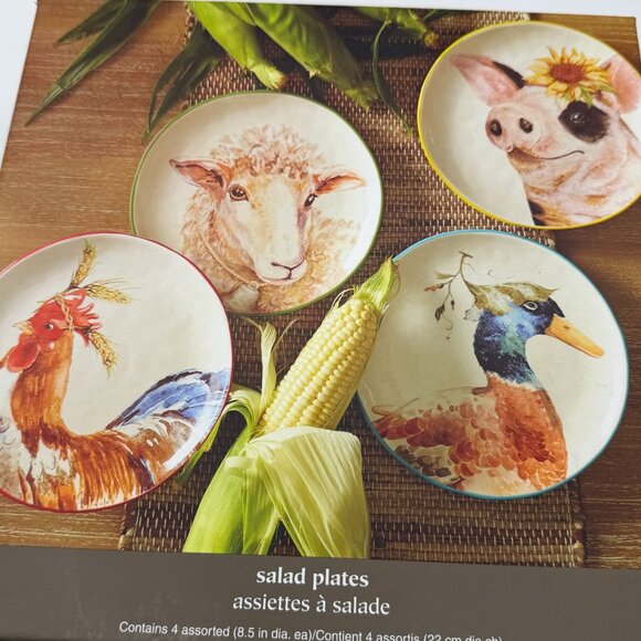 Pier 1 Imports spring farm animal salad plates 8.5" Easter luncheon plates sandw - Picture 3 of 12